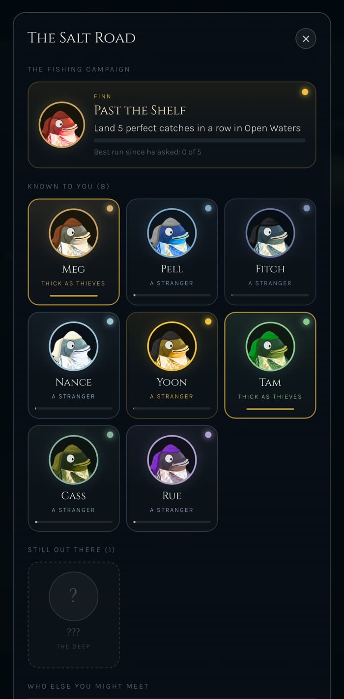 The Salt Road, nine regulars and how well each knows you